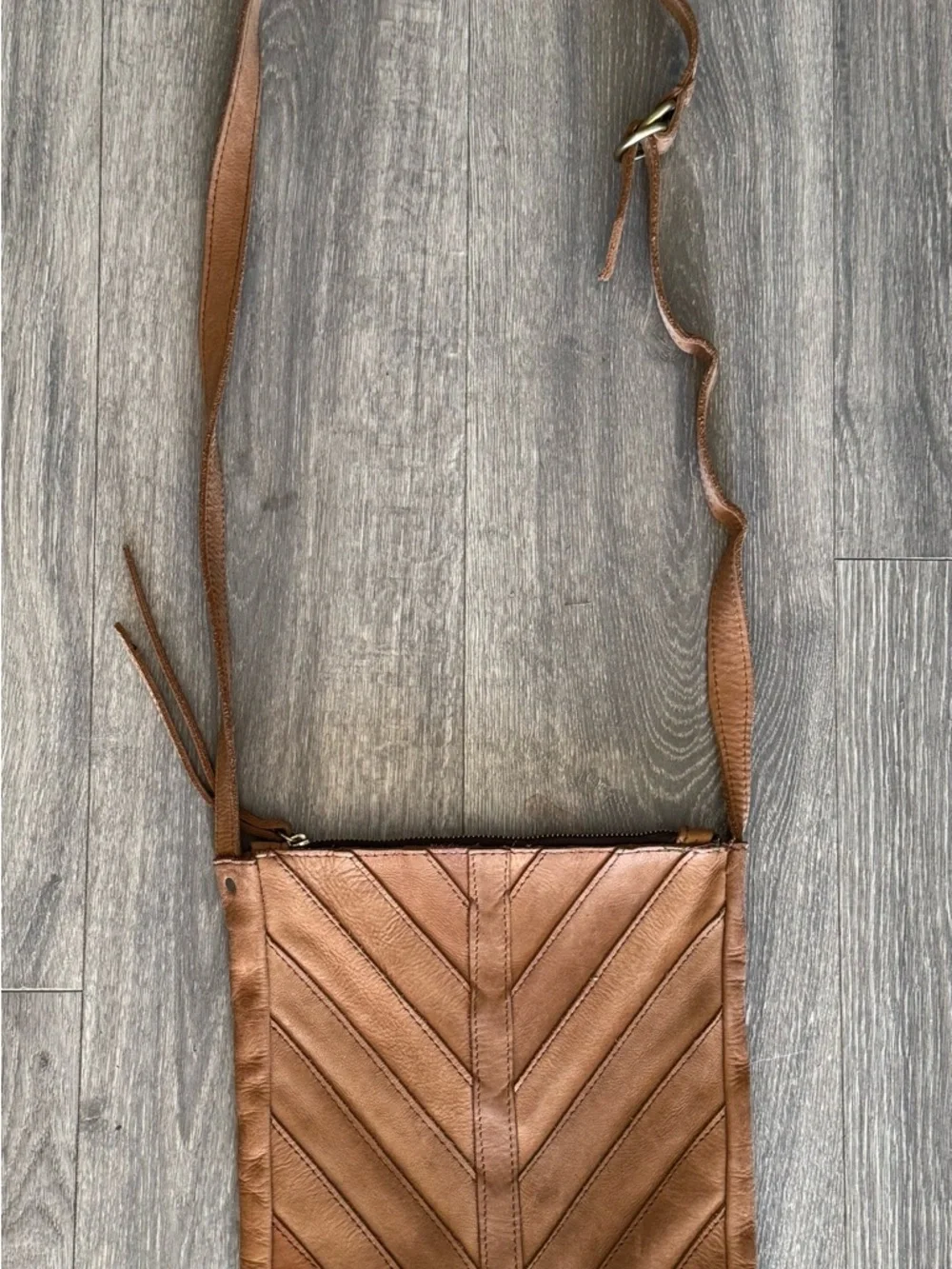 Handmade Genuine Leather Camel Chevron Crossbody Bag Purse Boho Western Festival - Picture 8 of 12